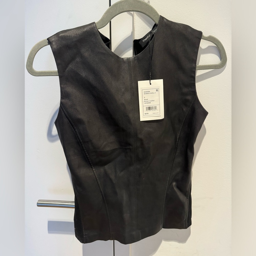 THEORY Leather top Size P New with Tag